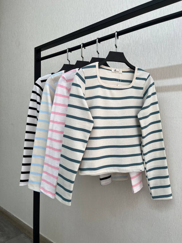 بلوز کراپ یقه خشتی راه راه